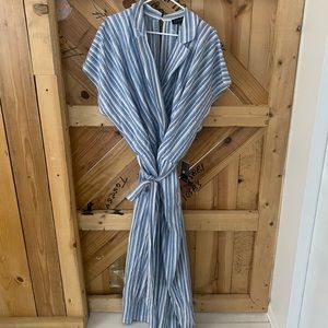 Eloquii Linen Striped Cropped Jumpsuit